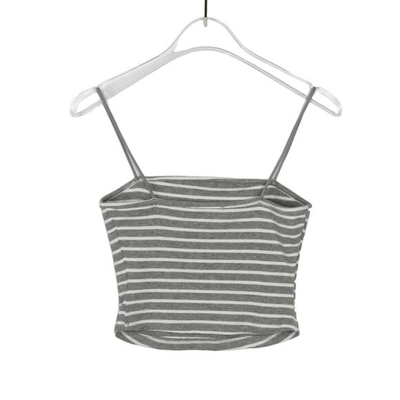 Shein Gray Ribbed Knit Striped Cami Tank Top Crop Top Cami Tank Small - Picture 2 of 6
